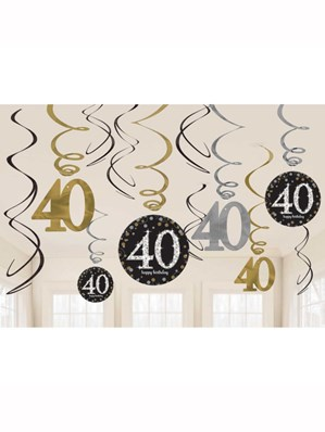 Amscan 40th Gold Swirl Decorations 12pk
