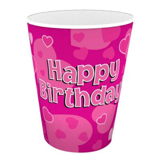 8 Cups 9oz Happy Birthday Pink