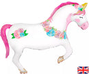Oaktree Unicorn Flowers 35-inch foil balloon with colorful unicorn and floral design, shiny metallic surface, and vibrant details.
