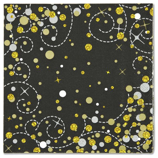 Sparkling Fizz Black & Gold Napkins 16pk