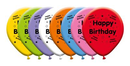 Eight colorful latex printed balloons with birthday designs from Giftzone, perfect for celebration decorations.