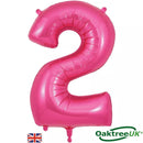 Pink 34-inch Oaktree foil number 2 balloon, shiny and festive for celebrations, with reflective surface and clear number shape.