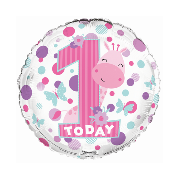 Simon Elvin Foil Balloon Giraffe Age 1 Pink 18