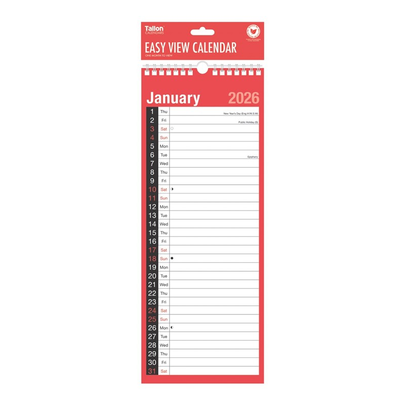 Calendar Superslim Red & Black 2027 12pk