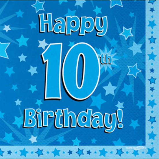 10th Birthday Blue 3-ply Napkins 33x33cm 16pk