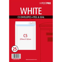 25pk Envelopes C5 162x229mm Peal&Seal White