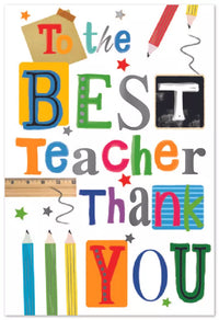 Set of six Simon Elvin Thank You Teacher cards featuring colorful designs and heartfelt messages for educators.