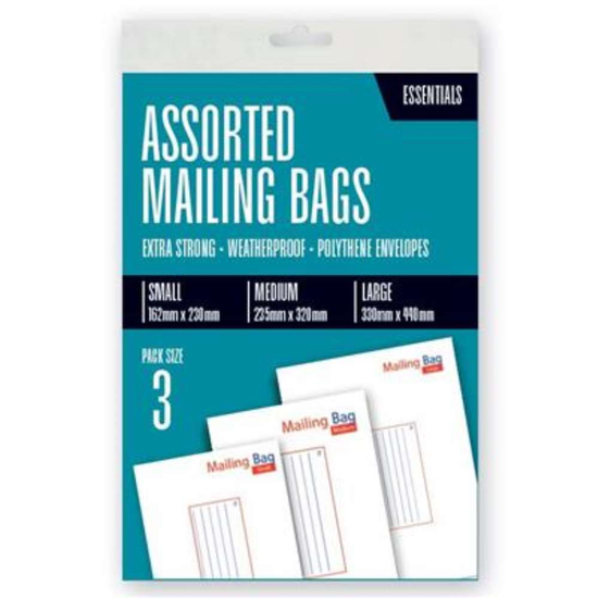 3pk Pack Mail Bags Assorted