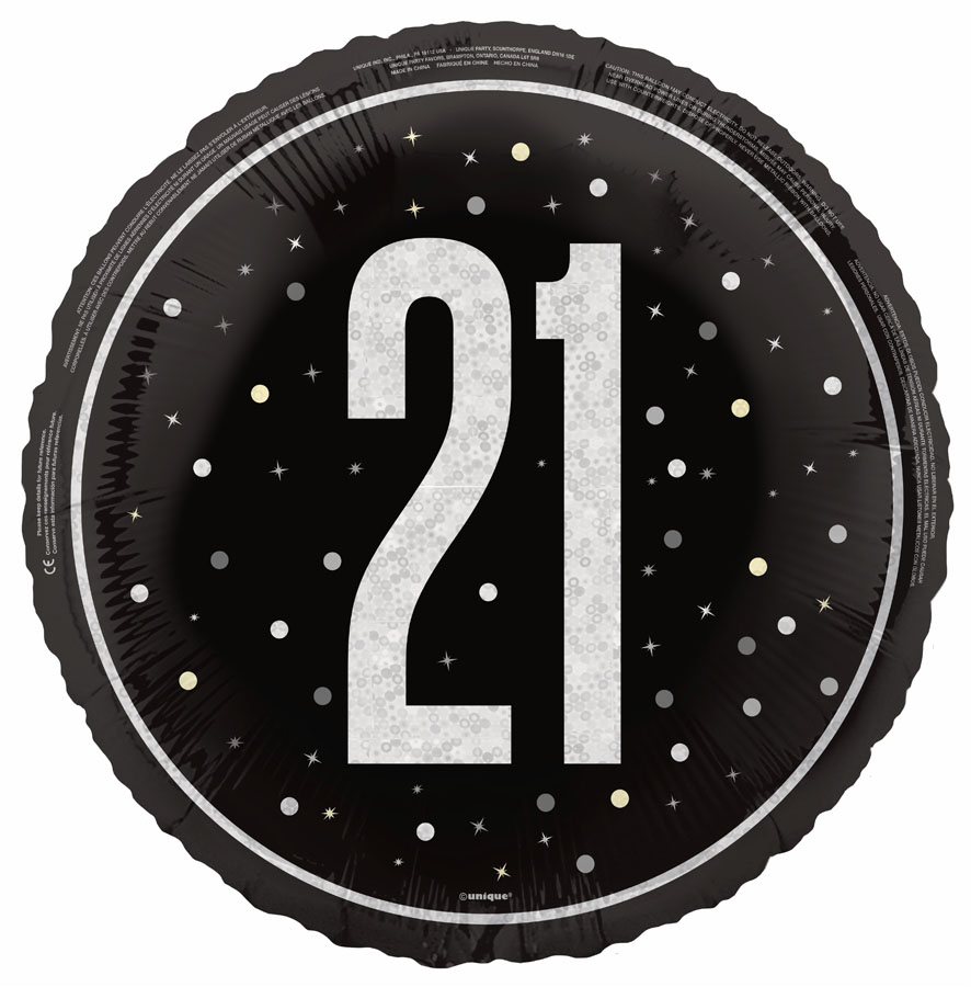 Unique Foil Balloon Black Glitz Age 21 18"