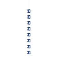 Blue 5ft hanging decor with "Age 30" glitter design for party decorations, by Unique, ideal for birthday celebrations.