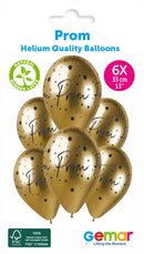Set of six Gemar Prom 13-inch printed latex balloons featuring colorful designs, ideal for celebrations and parties.