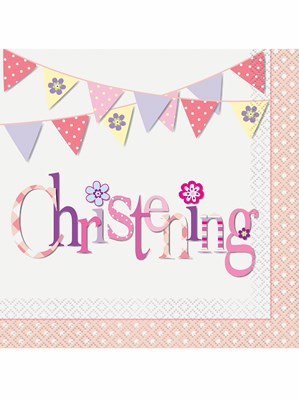 Pink Christening Luncheon Napkins 16pk