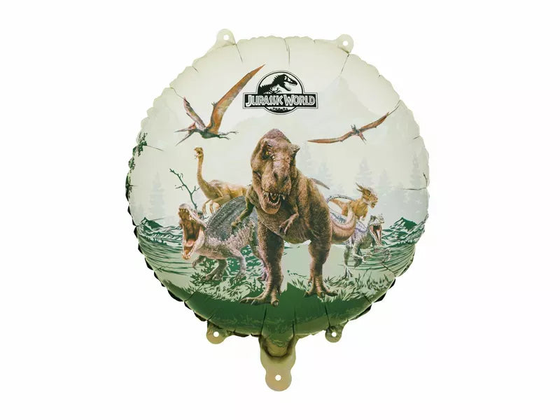 PartyDeco Jurassic World foil balloon, 14-inch, featuring colorful dinosaur design for themed celebrations.