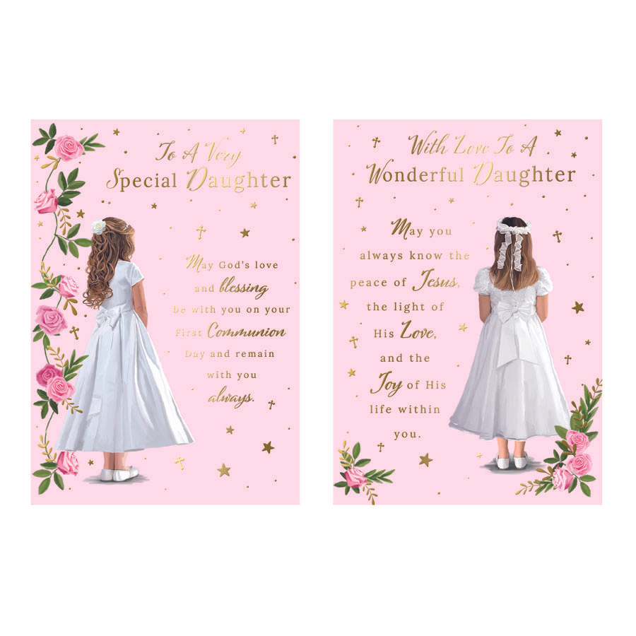 Kingsley 12-pack Communion Daughter cards with religious design, ideal for C50 communion events, featuring elegant Christian motifs.