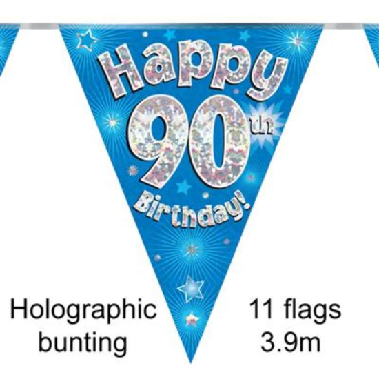 Bunting 11 Flags Blue Holographic Birthday Age 90