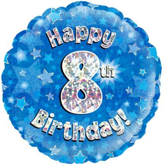 18" 8th Birthday Blue Holographic Foil Balloon