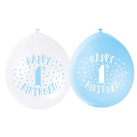 Blue and White 1st Birthday Latex Balloons 10pk