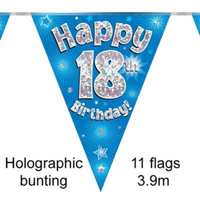 Bunting 11 Flags Blue Holographic Birthday Age 18