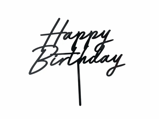 Happy Birthday Black Acrylic Cake Topper 16.5cm