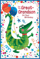 Simon Elvin C75 birthday cards set featuring colorful designs and messages for celebrating a great-grandson's special day.