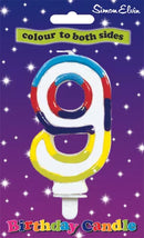 Simon Elvin multicolour glitter number 9 party candle with shiny, festive design for celebrations and special occasions.
