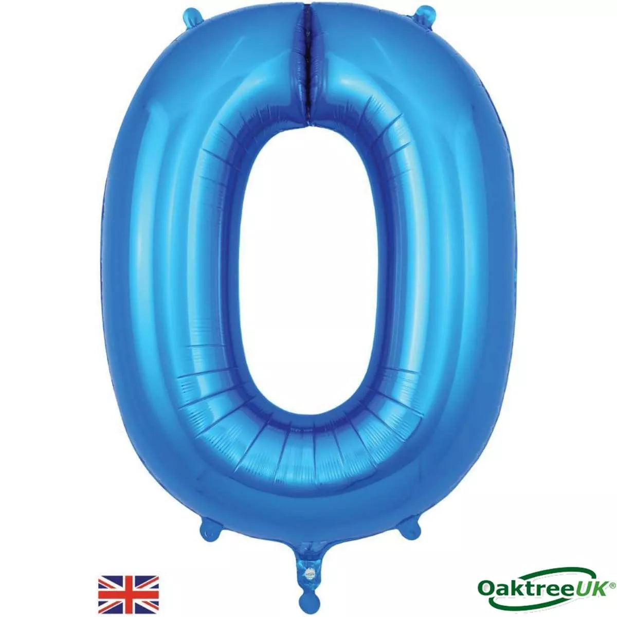 Blue Oaktree foil balloon shaped as the number 0, 34 inches tall, shiny metallic finish, perfect for celebrations and parties.