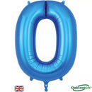 Blue Oaktree foil balloon shaped as the number 0, 34 inches tall, shiny metallic finish, perfect for celebrations and parties.