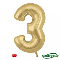 Oaktree gold foil number 3 balloon, 34-inch size, shiny metallic finish, perfect for celebrations and special occasions.