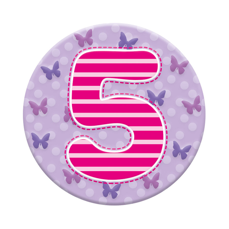 Six small Tiger Feet birthday badge pins featuring the age 5, perfect for celebrating a child's fifth birthday.