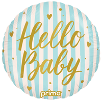 Foil Balloon 18" Round Hello Baby Blue Stripes