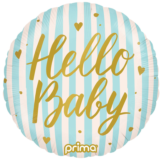 Foil Balloon 18" Round Hello Baby Blue Stripes
