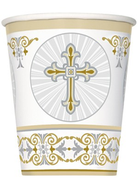 Golden Radiant Cross Paper Cups 8pk