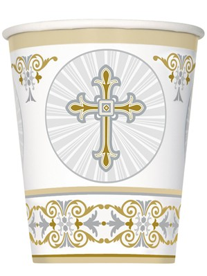 Golden Radiant Cross Paper Cups 8pk