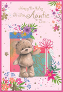 Simon Elvin C50 birthday cards set featuring six colorful cards celebrating aunties with cheerful designs.