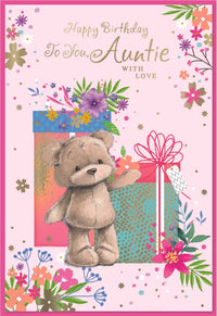Simon Elvin C50 birthday cards set featuring six colorful cards celebrating aunties with cheerful designs.