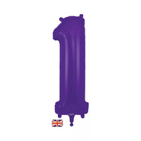 Oaktree purple foil balloon shaped as the number 1, 34 inches tall, designed for celebrations and party decorations.