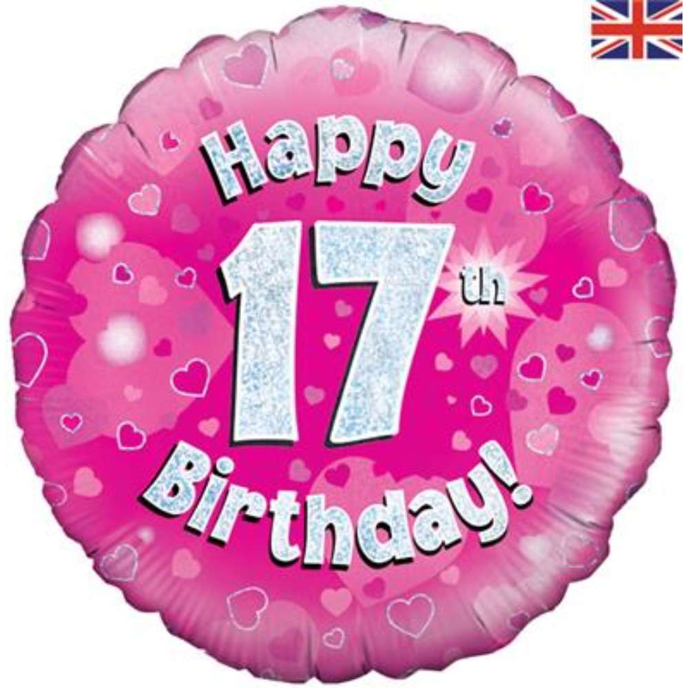 18" 17th Birthday Pink Holographic Foil Balloon