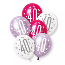 Unique Glitz Age 40 Pink 12" Latex 6pk