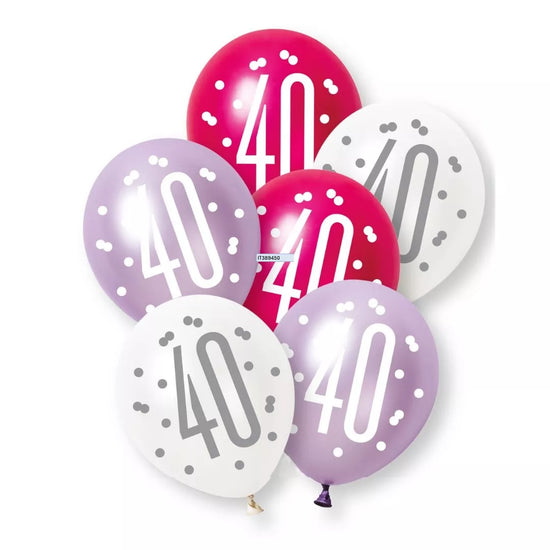 Unique Glitz Age 40 Pink 12" Latex 6pk
