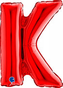 Red Grabo foil balloon in the shape of the letter K, 14-inch size, shiny metallic finish, designed for celebrations and decorations.