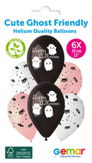 Six Gemar Cute Ghost 13-inch latex printed balloons featuring playful ghost designs, perfect for Halloween celebrations.