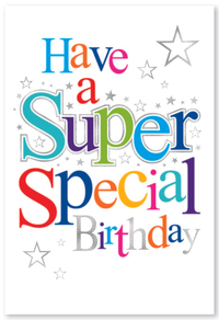 Set of six Simon Elvin birthday cards from the C50 Everyday Birthday collection, featuring colorful designs and greetings.