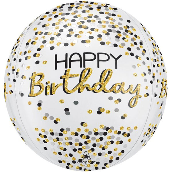 Anagram Black, Silver & Gold 15" Orbz Balloon