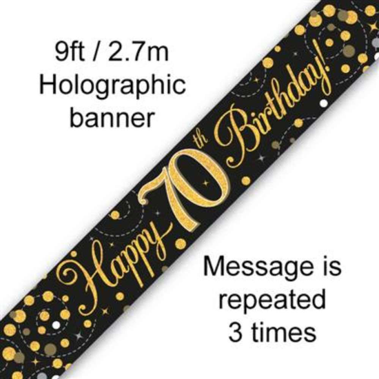 Oaktree Banner Age 70 Fizz Black & Gold 9ft