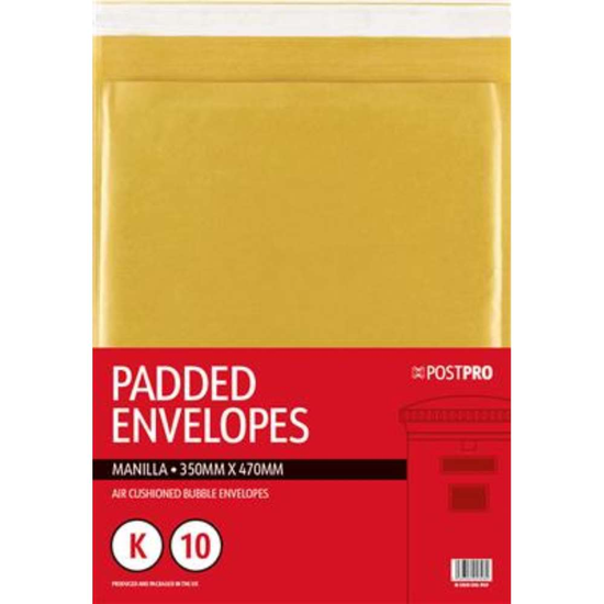 10pk Padded Envelope Size K 350x470mm Manilla