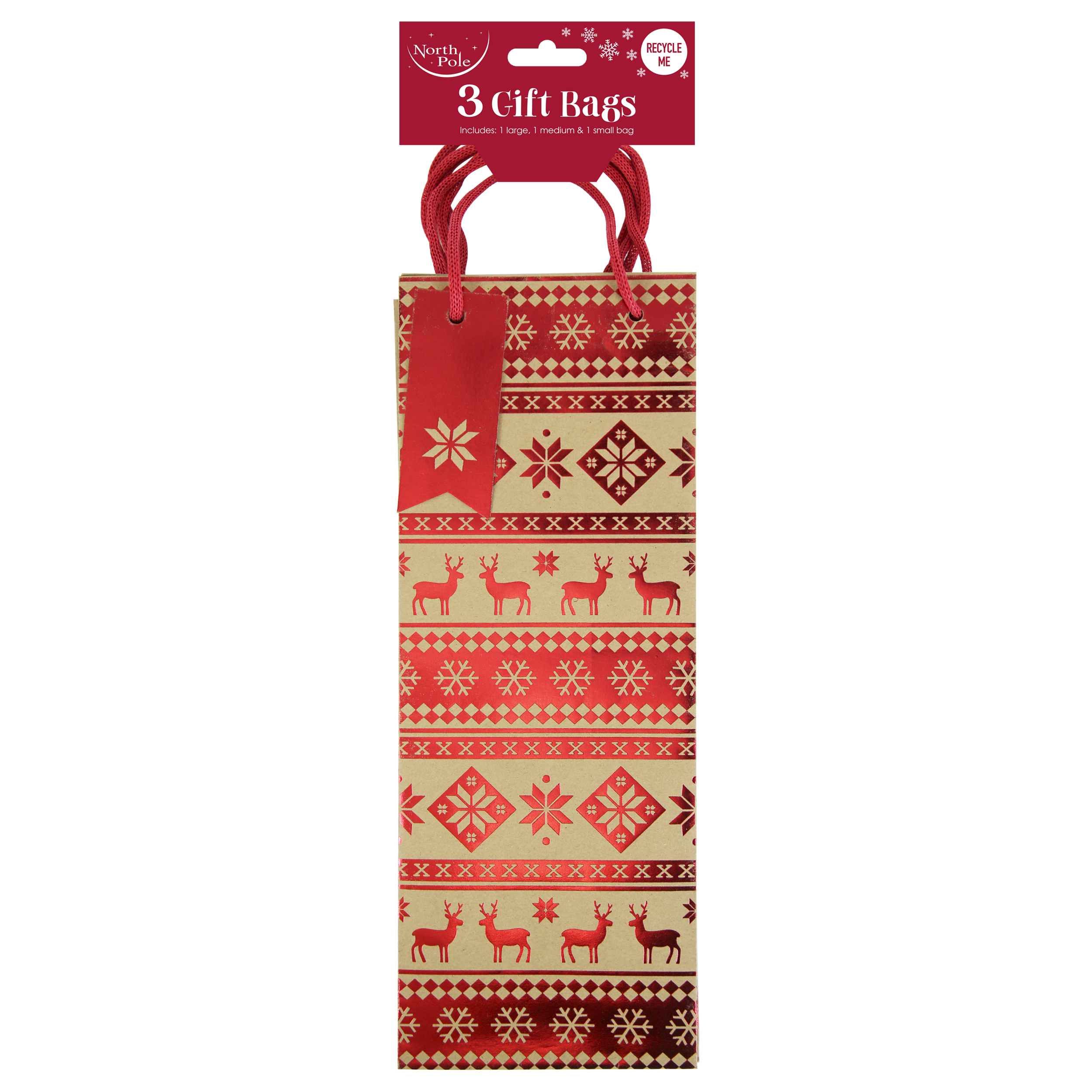 Eurowrap 3 Pack Gift Bag Kraft Assorted Sizes