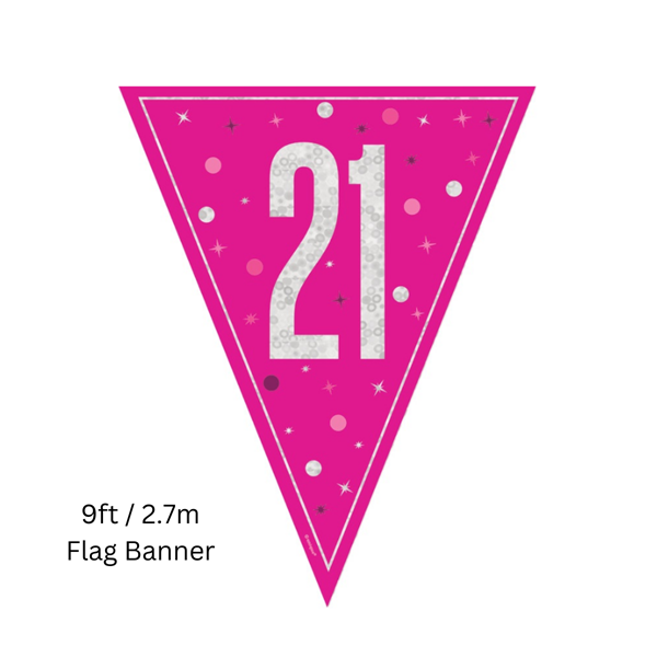 Unique Flag Banner Pink Glitz Age 21 9ft