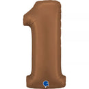 Grabo satin chocolate foil balloon shaped as number 1, 40-inch size, shiny and festive for celebrations.