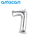 Silver 16-inch Anagram foil balloon shaped as the number 7, shiny metallic finish, floating against a plain background.
