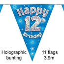Bunting 11 Flags Blue Holographic Birthday Age 12
